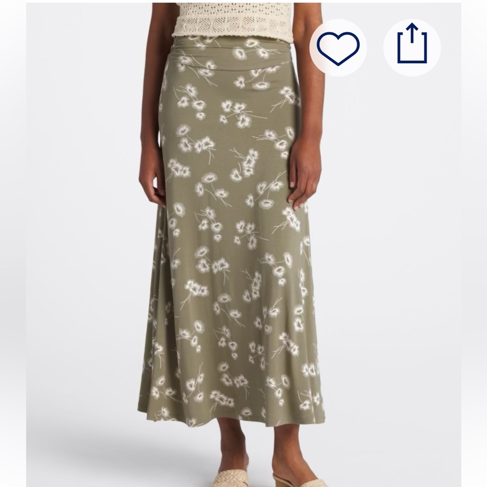 Floral Maxi Skirt in Olive Green